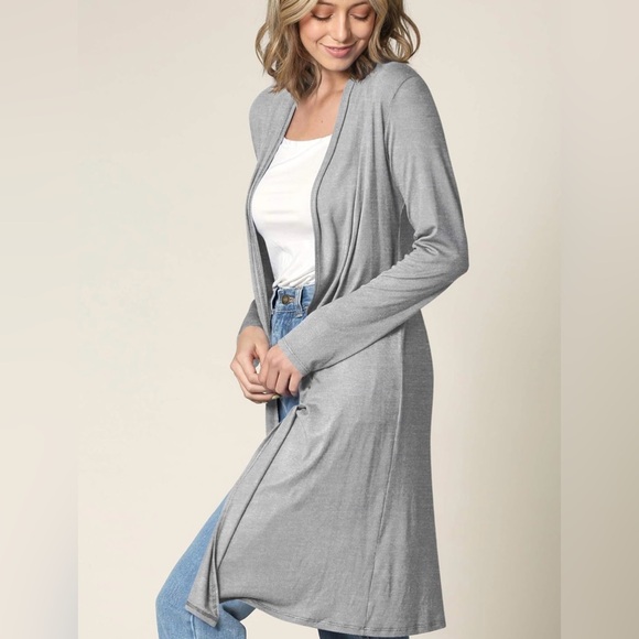 Women's Solid Long Sleeve Open Front Long Cardigan - Picture 3 of 6